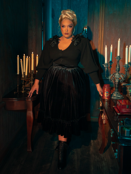 Witness the enchantment of the hauntingly gorgeous Victorian Velvet Bustle Skirt in Black as models bring it to life for La Femme en Noir, the gothic clothing brand.