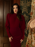 A striking fusion of warmth and regality, this crimson cycling pullover brings Victorian sophistication to modern gothic wardrobes with its sculpted silhouette.