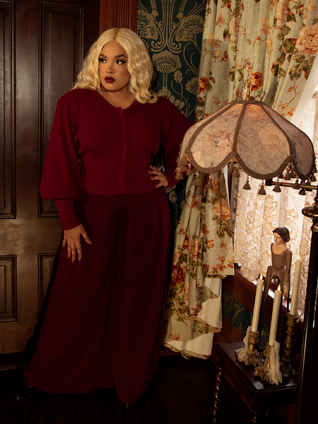 Lustrous and deadly, the Black Widow Palazzo Pants wrap your figure in oxblood luxury, perfect for poison-laced poetry readings.