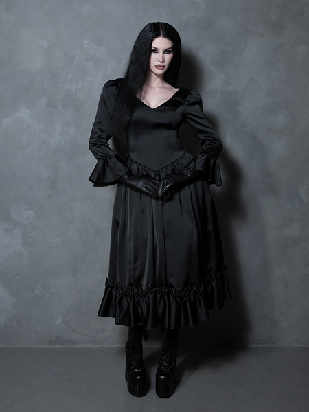 Dark Romance Satin Bustle Dress in Black