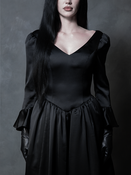 Dark Romance Satin Bustle Dress in Black