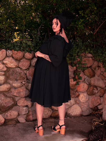FINAL SALE - Divination Peasant Dress in Black