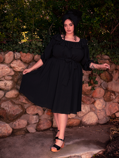 FINAL SALE - Divination Peasant Dress in Black