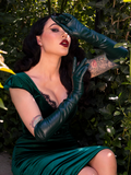 Faux Leather Opera Gloves in Hunter Green