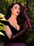 Faux Leather Opera Gloves in Wine