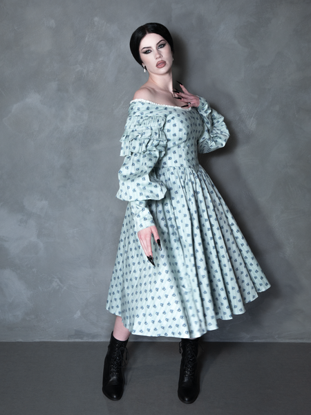 PRE-ORDER - NOSFERATU Ellen Victorian Dress in Blue Floral Print