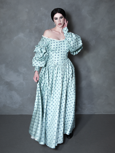 PRE-ORDER - NOSFERATU Ellen FULL LENGTH Victorian Gown in Blue Floral Print