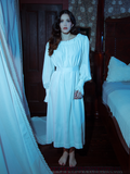 Soft ivory fabric and flowing lines define the Nosferatu Sleeping Dress, offering a serene and timeless take on gothic-inspired loungewear.