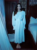 A gothic dream in ivory, this Victorian-inspired sleeping dress features soft fabric and delicate accents for a truly enchanting aesthetic.