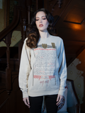Showcasing the infamous Nosferatu contract in intricate detail, this bone-hued sweatshirt is a hauntingly elegant nod to gothic cinema’s origins.