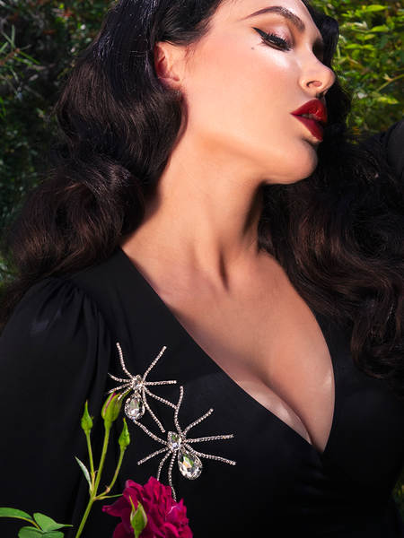 FINAL SALE - Spider Baby Rhinestone Spider Brooch - CRYSTAL