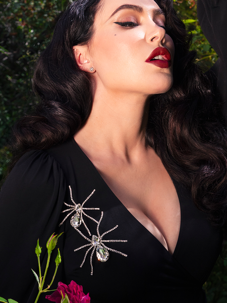 FINAL SALE - Spider Baby Rhinestone Spider Brooch - CRYSTAL