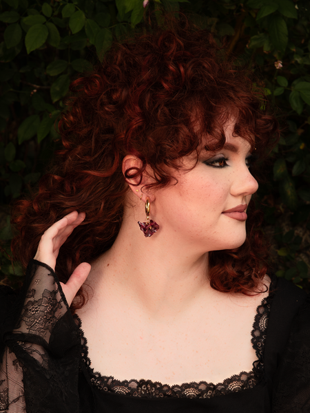 Resin Red Flower Petal Earrings in Gold