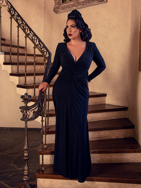 La Femme Long Sleeve Ruched Cocktail Dress Black