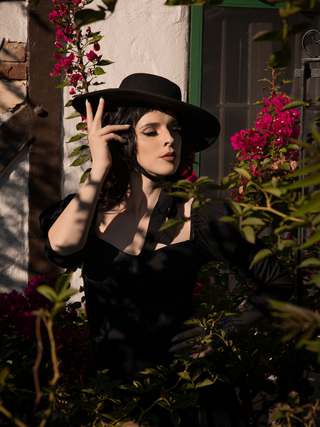 The Bolero Hat in Black as worn by La Femme en Noir model.