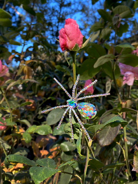 Product shot of the Spider Baby Rhinestone Spider Brooch.