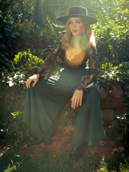 Black Widow Palazzo Pants in Hunter Green Gothic Clothing La