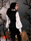 The Victorian Blouse in Ivory worn by Micheline Pitt.