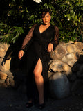 The Black Widow Wrap Gown in Black Lace from gothic vintage clothing company La Femme en Noir.