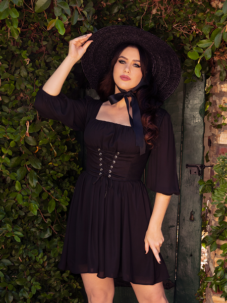 Cottage Corsetiere in Black Cotton Sateen
