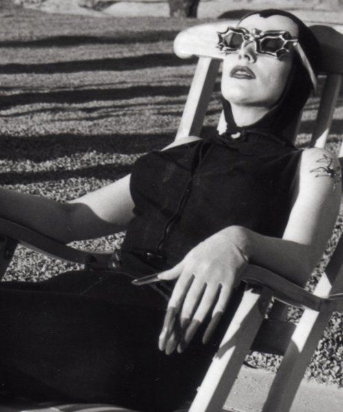 Original vintage shot of the inspiration behind the Vampira® Bat Glasses in Black.