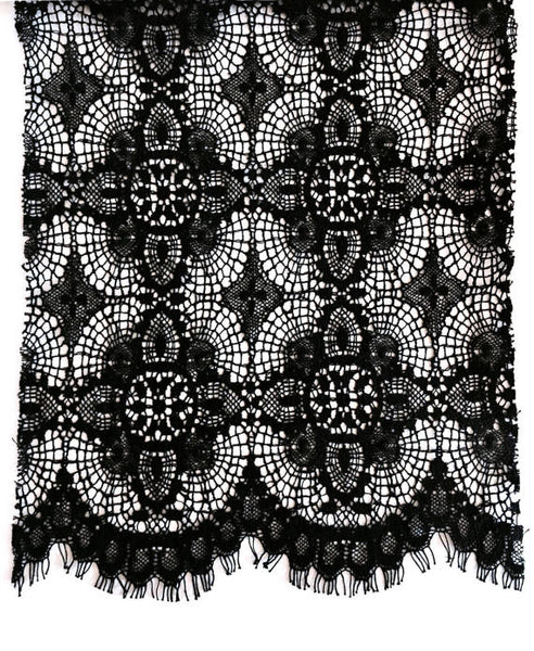 A product photo of the lace used in the Southern Gothic bustier top in black.