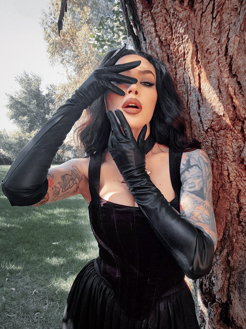 Faux Leather Opera Gloves in Black XL/2X / Black