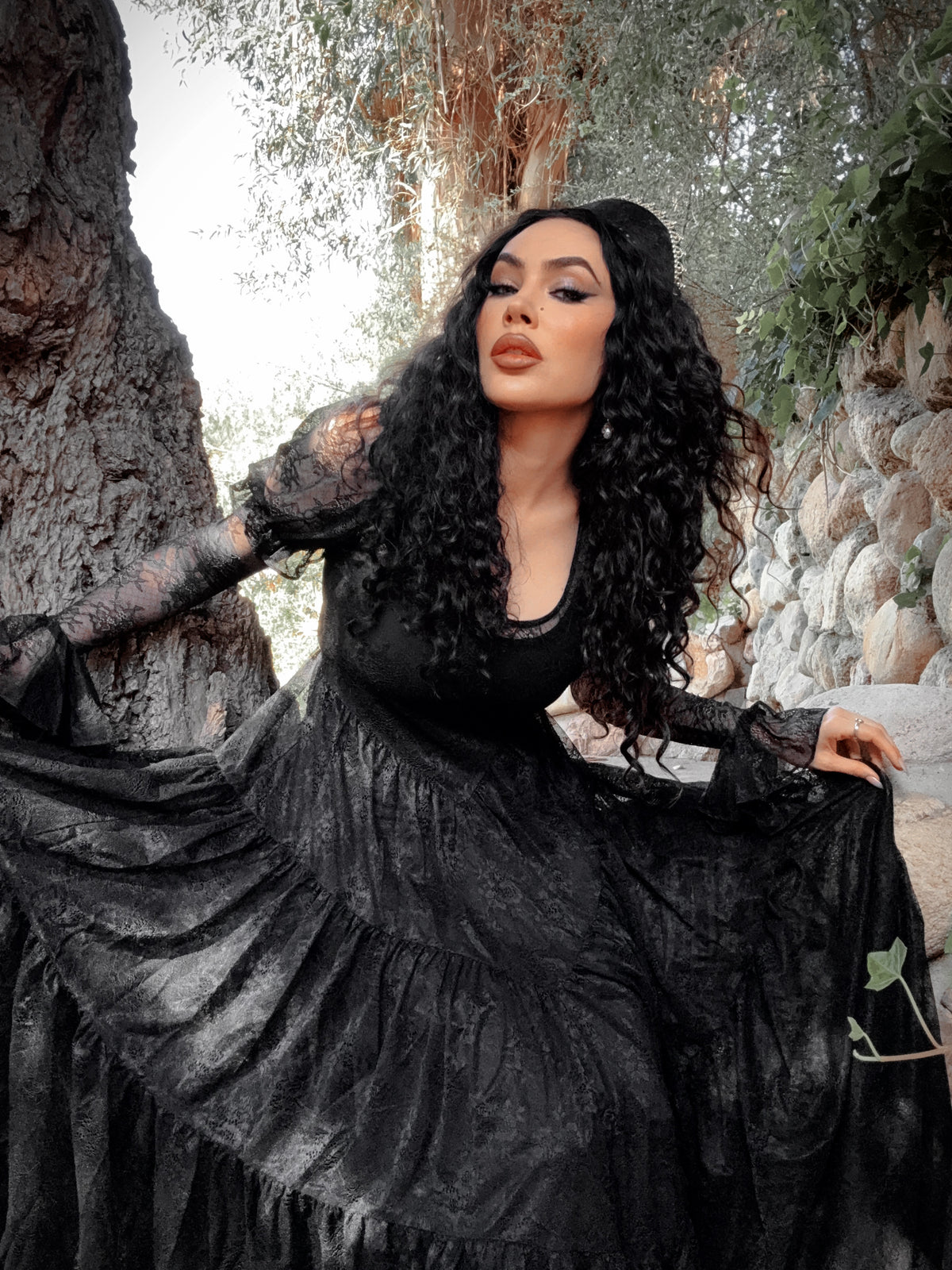 Juliet Sheer Lace Maxi Dress in Black