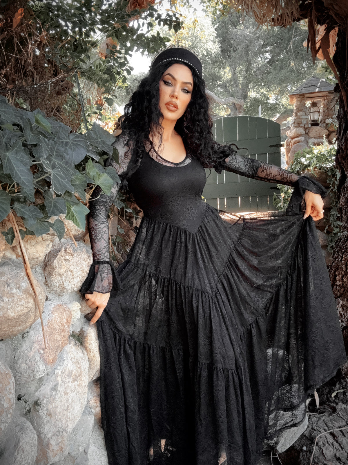 Juliet Sheer Lace Maxi Dress in Black