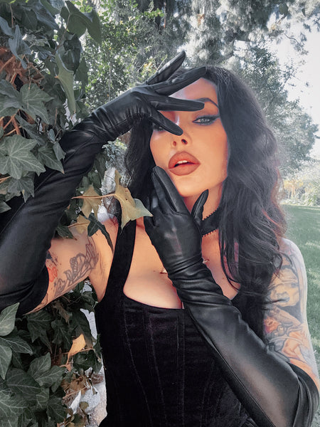 PRE-ORDER - Faux Leather Opera Gloves in Black