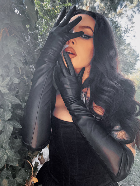 PRE-ORDER - Faux Leather Opera Gloves in Black