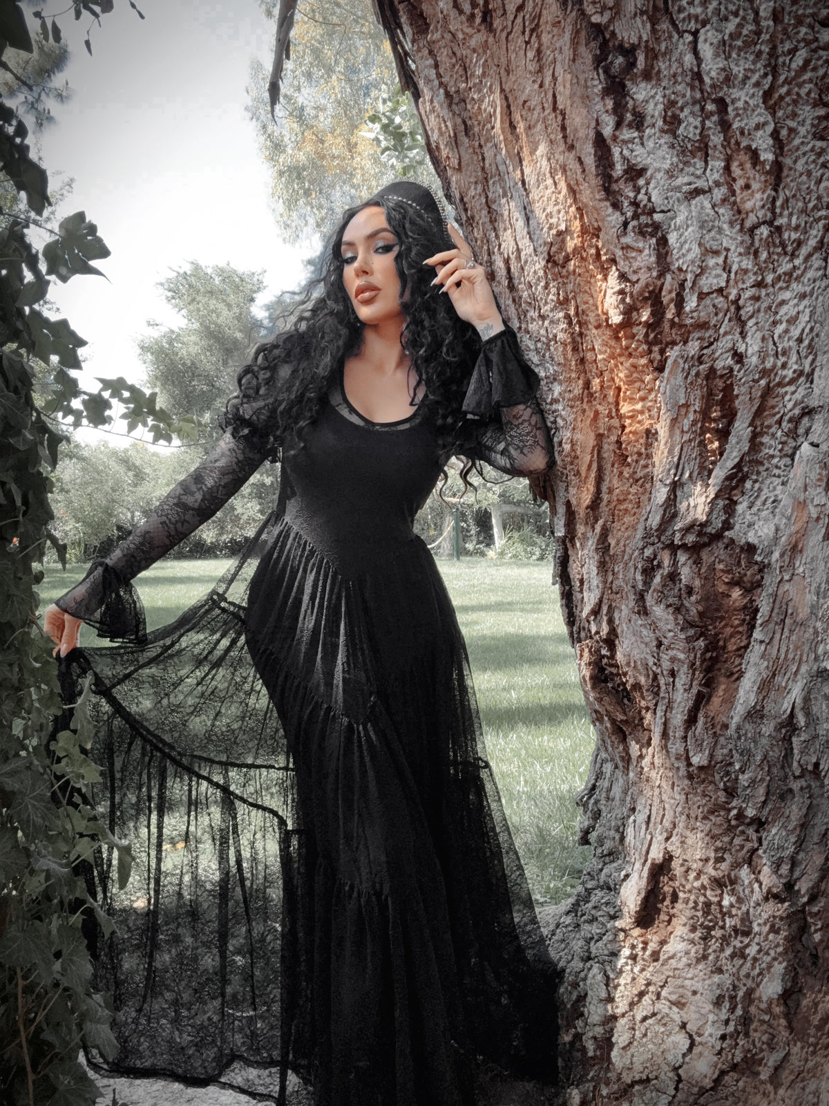 Juliet Sheer Lace Maxi Dress in Black