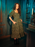 CRIMSON PEAK™ Allerdale Moth Wallpaper Midi Dress in Olive