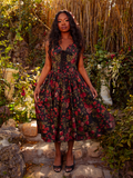 The Ambrosia Dress in Pomegranate Print is a masterpiece of gothic elegance. With its sleek silhouette and luxurious fabric, it whispers tales of dark romance and forbidden love, perfect for candlelit soirées.