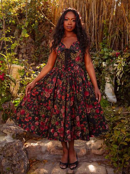 Ambrosia Dress in Pomegranate Print | La Femme en Noir | Goth Dresses La Femme En Noir Ambrosia Dress in Pomegranate Print | La Femme en Noir | Goth Dresses La Femme En Noir