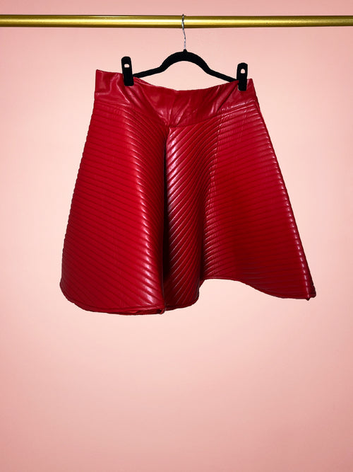 BACKLOT - BRAM STOKER'S DRACULA Quilted Skater Skirt in Blood Red Vegan Leather