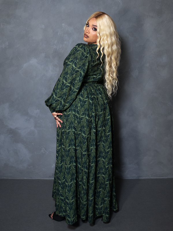 PRE-ORDER - CRIMSON PEAK Belladonna Maxi Dress in Allerdale Moth Wallpaper Print