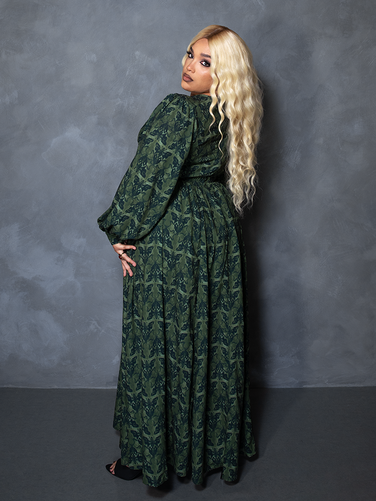 PRE-ORDER - CRIMSON PEAK Belladonna Maxi Dress in Allerdale Moth Wallpaper Print