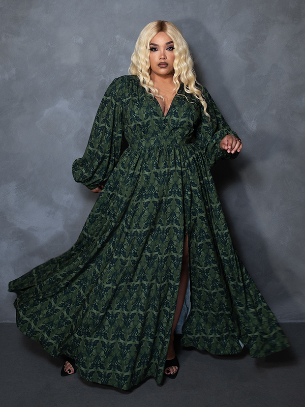 PRE-ORDER - CRIMSON PEAK Belladonna Maxi Dress in Allerdale Moth Wallpaper Print