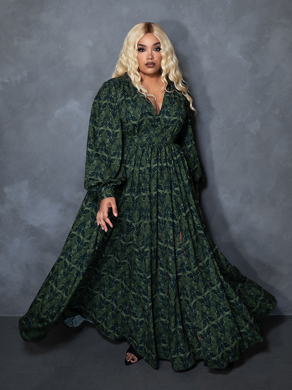 PRE-ORDER - CRIMSON PEAK Belladonna Maxi Dress in Allerdale Moth Wallpaper Print