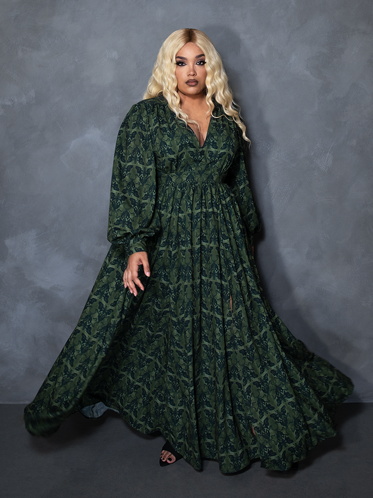 PRE-ORDER - CRIMSON PEAK Belladonna Maxi Dress in Allerdale Moth Wallpaper Print