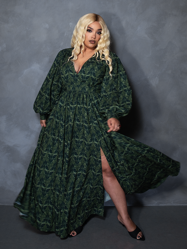 PRE-ORDER - CRIMSON PEAK Belladonna Maxi Dress in Allerdale Moth Wallpaper Print