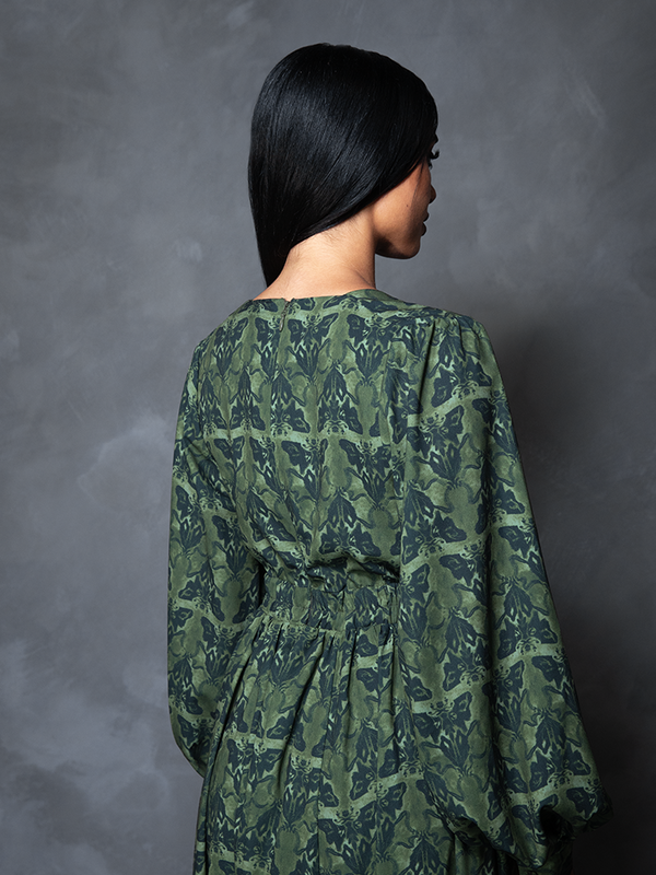 PRE-ORDER - CRIMSON PEAK Belladonna Maxi Dress in Allerdale Moth Wallpaper Print