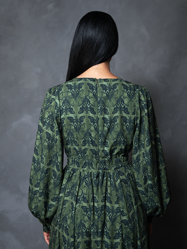 PRE-ORDER - CRIMSON PEAK Belladonna Maxi Dress in Allerdale Moth Wallpaper Print