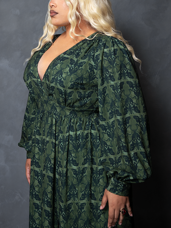PRE-ORDER - CRIMSON PEAK Belladonna Maxi Dress in Allerdale Moth Wallpaper Print