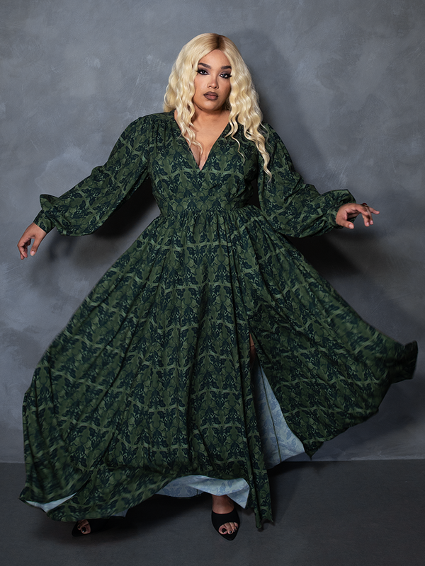 PRE-ORDER - CRIMSON PEAK Belladonna Maxi Dress in Allerdale Moth Wallpaper Print