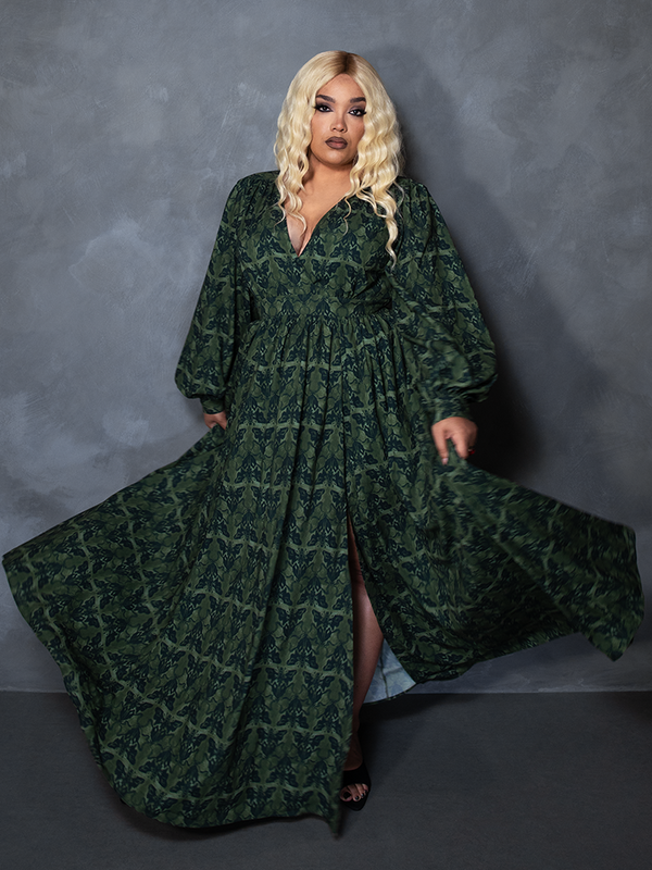 PRE-ORDER - CRIMSON PEAK Belladonna Maxi Dress in Allerdale Moth Wallpaper Print