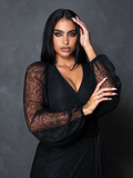 PRE-ORDER - Black Widow Wrap Gown in Black Lace