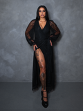 PRE-ORDER - Black Widow Wrap Gown in Black Lace