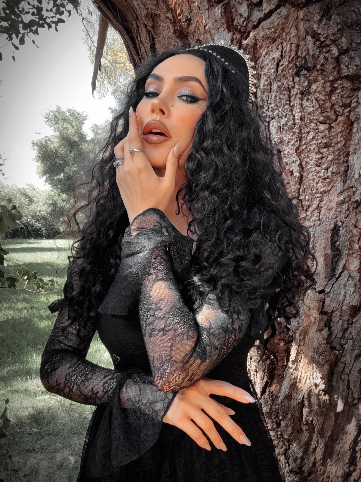 Juliet Sheer Lace Maxi Dress in Black